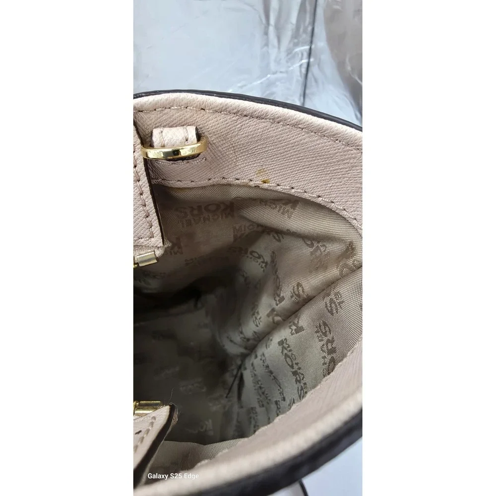 Michael Kors Selma Studded Saffiano Leather Tote Bag Blush Pink Gold Hardware